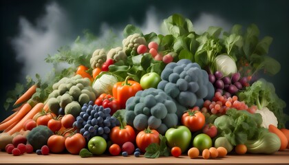 Wall Mural - Vibrant Display of Organic Vegetables on Rustic Wooden Table