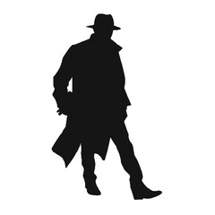 Secret Agent Silhouette in Action Isolated on White Background – Vector Illustration