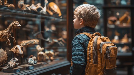 In a historical museum, a young boy finds himself captivated by the artifacts and exhibits that transport him back in time, sparking his interest in the past.