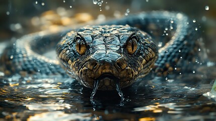 Canvas Print - Close-Up Portrait of a Snake in the Rain