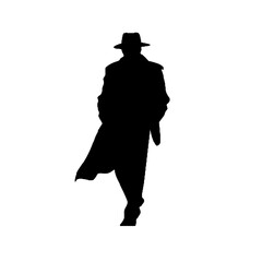 Secret Agent with Trench Coat Silhouette Isolated on White Background – Vector Illustration