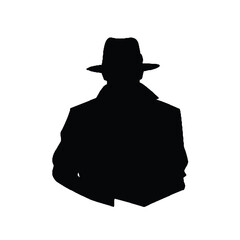 Secret Agent with Trench Coat Silhouette Isolated on White Background – Vector Illustration