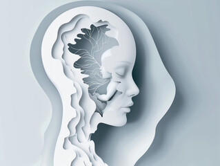 Wall Mural - A woman's head with a baby inside of it. Paper cut style art. 