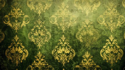 Wall Mural - The background has a copy space and a vintage green wallpaper with barely noticeable floral ornaments