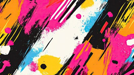 Poster - Vibrant abstract pattern with bold lines and splashes of color, dynamic and playful design.