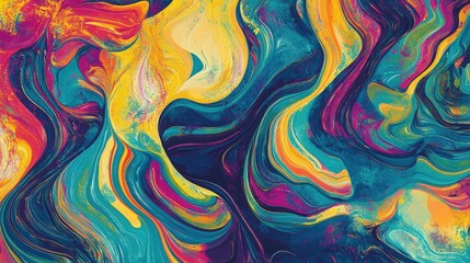 Poster - Vibrant abstract pattern with swirling lines and bright, dynamic colors, creating a sense of movement.