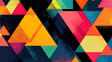 Poster - Vibrant geometric abstract pattern with colorful triangles and shapes, perfect for a bold and dynamic design.