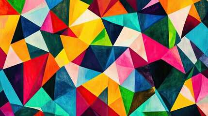 Poster - Vibrant geometric abstract pattern with colorful triangles and shapes, perfect for a bold and dynamic design.