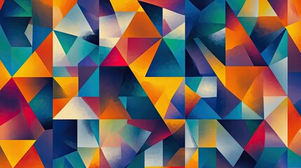 Poster - Vibrant geometric abstract pattern with colorful triangles and shapes. Bold and dynamic design, perfect for modern backgrounds.