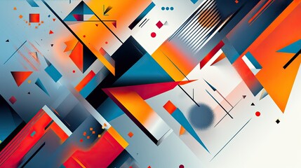 Poster - Vibrant geometric abstract pattern with colorful triangles and shapes, creating a dynamic and modern design.