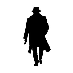 Secret Agent Silhouette in Action Isolated on White Background – Vector Illustration