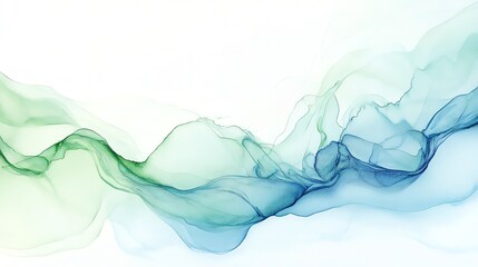 abstract gradient waves of blue and green on a white background, created by blending multiple layers