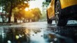 © Rizvan - Autumn Spring travel concept highlighting driving safety Close up view of car wheels with rain tires on a wet road during daylight emphasizing danger and traffic law awareness