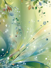 Wall Mural - Abstract Floral Green Background with Sparkle