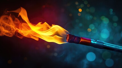 Wall Mural - a detailed close up photograph of a lit torch showcasing sharp flame details and vibrant colors agai