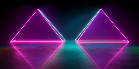 Poster - An abstract geometric neon background with a futuristic internet technology. Digital data transfer concept. Dynamic lines that glow in the dark. Modern wallpaper.