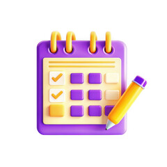 Poster - This 3D render features a colorful calendar icon with checkboxes and a pen, designed to resemble an artistic planning tool, in purple and yellow shades.