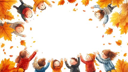 Family gathered in a circle, holding hands and expressing gratitude, warm autumn colors, handdrawn illustration, isolated on white background