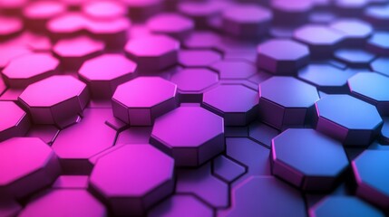 Poster - The captivating hexagonal pattern showcases a vibrant blend of purple, pink, and blue tones, creating an engaging visual experience that mesmerizes the viewer with its complexity