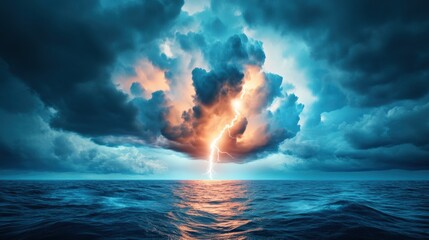 Wall Mural - Dramatic Lightning Over Stormy Ocean Waters