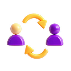 Poster - This 3D rendered image shows two colorful characters with directional arrows, symbolizing communication or exchange between them.