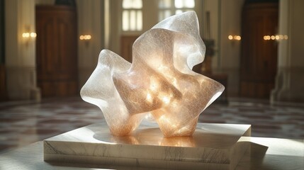 Wall Mural - Abstract illuminated sculpture displayed in an elegant interior.