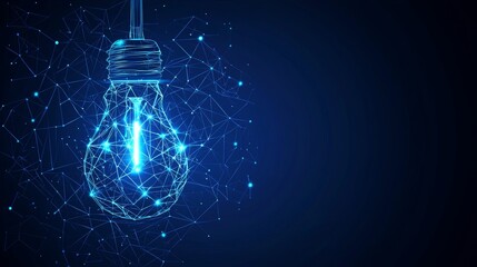 Poster - Light bulb with bright polygonal connections set against dark blue background. Technology concept stock brainstorming a business idea.