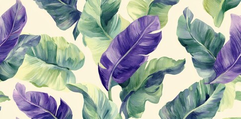 Canvas Print - With color vintage banana leaves, palms and colocasia. Hand-drawn 3D illustration. Good for production wallpapers, cloth printing, clothing, and goods.