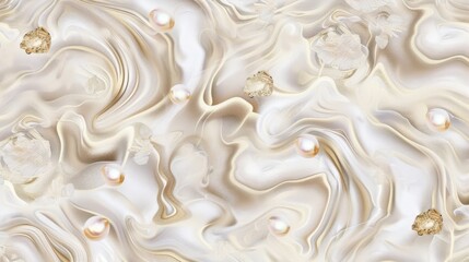 Canvas Print - Abstract white, mother-of-pearl background with pearls
