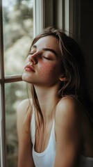 Woman with Dermatitis on Her Face, Skin Condition, Acne, Close-up, Portrait