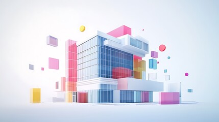 Wall Mural - Abstract Modern Building with Colorful Geometric Shapes