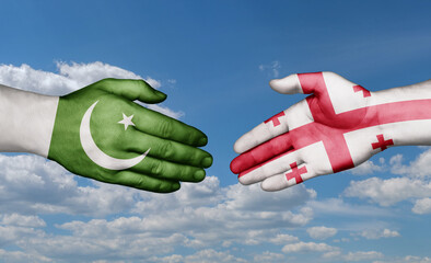 Georgia and Pakistan country handshaking with flags, consensus concept international co-operation illustration