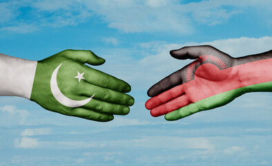 Malawi and Pakistan country handshaking with flags, consensus concept international co-operation illustration