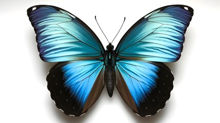 Blue Morpho Butterfly Wings Isolated on White Background