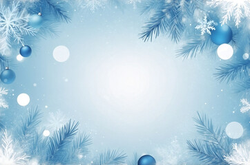 Wall Mural - Blurred christmas background. Snow and snowflakes on blue with light bokeh.