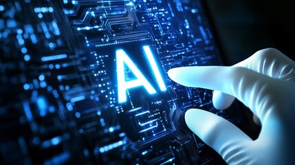 Poster - The hand of a doctor pointing at a digital data structure, a virtual medicine system