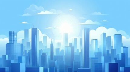 Wall Mural - Urban landscape with modern buildings, skyscrapers. Simple minimal geometric flat style with blue color theme. 