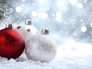 Aufkleber - Sparkling Christmas Ornaments on Snowy Background