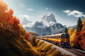 Poster - Autumn train mountain outdoors.