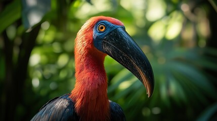 Wall Mural - Close-Up Portrait of a Vibrant Tropical Bird with a Striking Beak