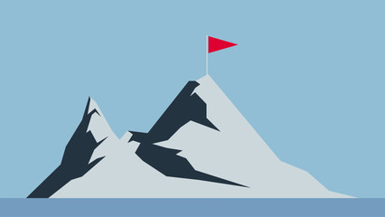 vector mountain with flag on the peak and blue background. Business situations, mountains are a symbol of terrain full of challenges and obstacles to success. concept of success in business