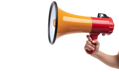 Holding a megaphone on transparent background. AI generate. PNG