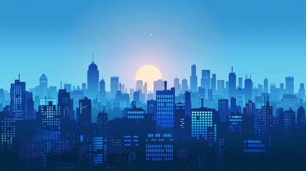 Wall Mural - silhouette blue city building in flat illustration vector, urban cityscape design for background 