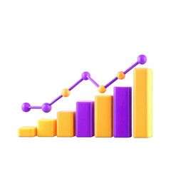 Aufkleber - A colorful 3D bar chart featuring purple and yellow bars increases in height. A line graph with connecting dots overlays the bars, indicating growth.