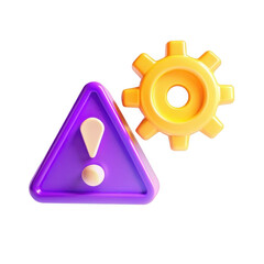 Poster - A colorful 3D icon featuring a purple triangular warning sign with an exclamation mark and a yellow cogwheel, symbolizing alert and settings.