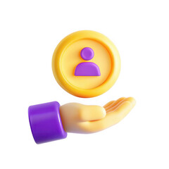 Aufkleber - a colorful 3d rendering depicting a hand holding an icon representing a user profile. the design fea