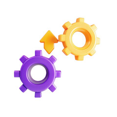 Poster - A bright purple and yellow gear toy with an upward arrow, perfect for children's learning and play, encouraging creativity and motor skills development.