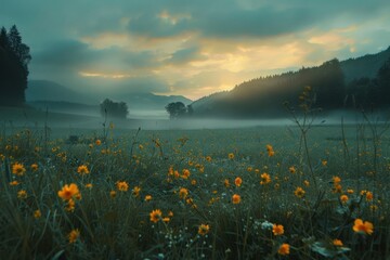 Wall Mural - Meadow landscape countryside vegetation.