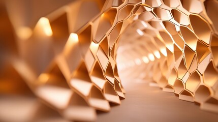 Fototapete - Abstract tunnel with geometric patterns and light