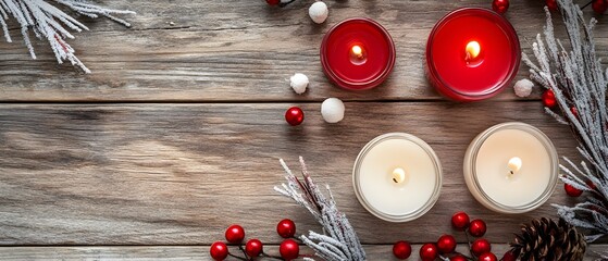Aufkleber - Cozy Holiday Candles on Wooden Table